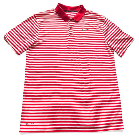 Nike Dri-FIT Victory Men's Striped Golf Polo Red White Men's Size Large - Picture 2 of 8